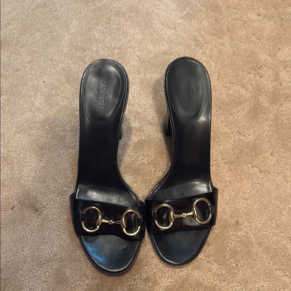 Gucci Black Leather Mules with Horsebit Detail